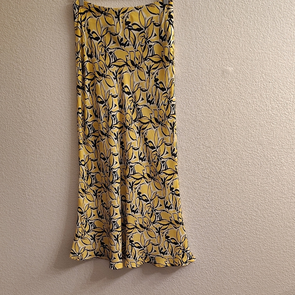 Creations Sz L Floral Yellow Black Women's  Maxi Skirt B27 X P
